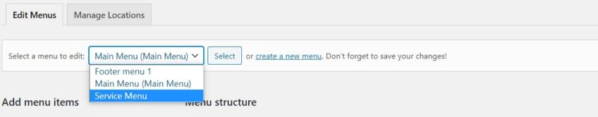 create new menu button