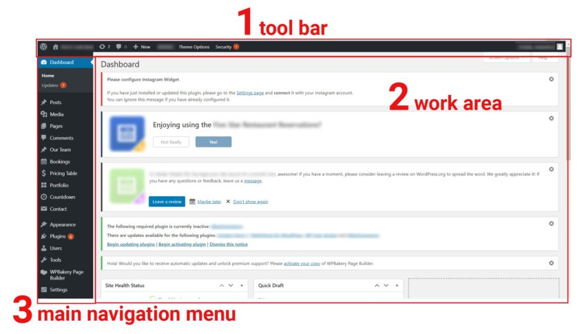 screenshot of the WordPress dashboard