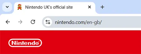 screenshot of Nintendo's browser tab on desktop