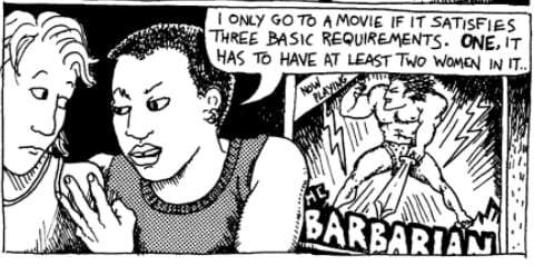 cartoon panel from Alison Bechdel's "The Rule"