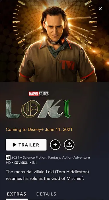 advert for Loki from Disney interface