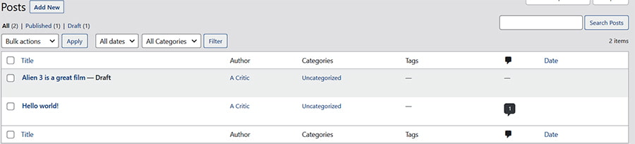 screenshot of posts to add categories and tags