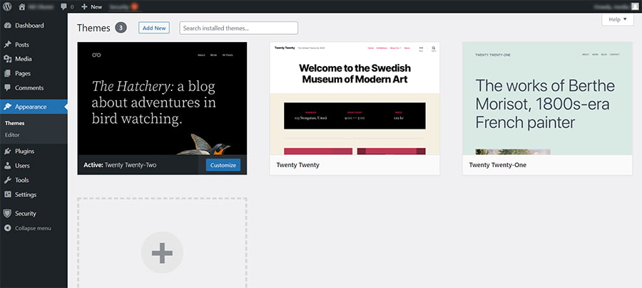 screenshot of the WordPress Themes dashboard