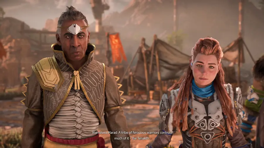 Screenshot of Marad talking to Aloy