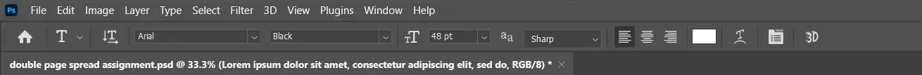 The text ribbon in Photoshop