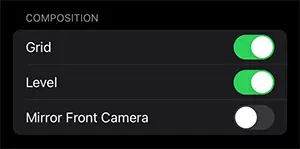 composition settings on an iPhone