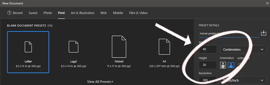 screenshot of New Document dialog box in Photoshop