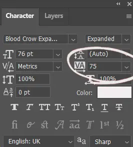 screenshot of Character panel in Photoshop