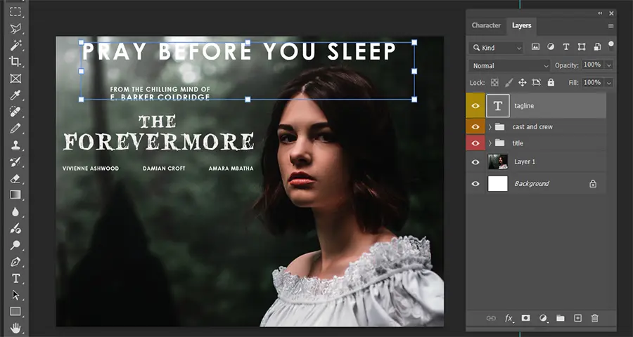 screenshot of the tagline added in Photoshop