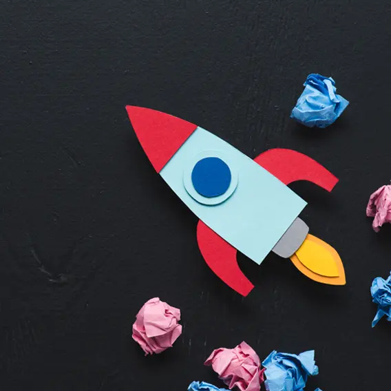 paper rocket with paper balls