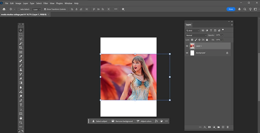 screenshot of Photoshop with an image added to canvas