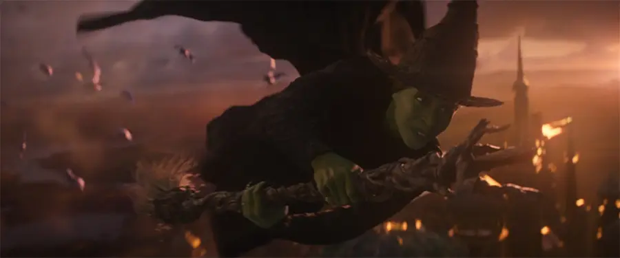 screenshot of Elphaba flying