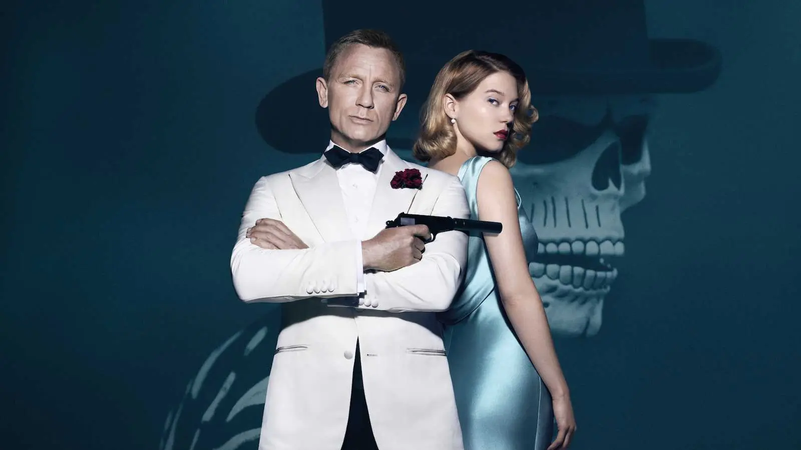 James Bond posing in a tuxedo